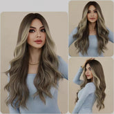 22 Inch Blonde Curly Wavy Wig With Dark Roots & HightLights